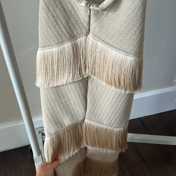 PATBO
Cutout Metallic Knit Fringe-trim Midi Dress In Clay - Picture 7 of 7